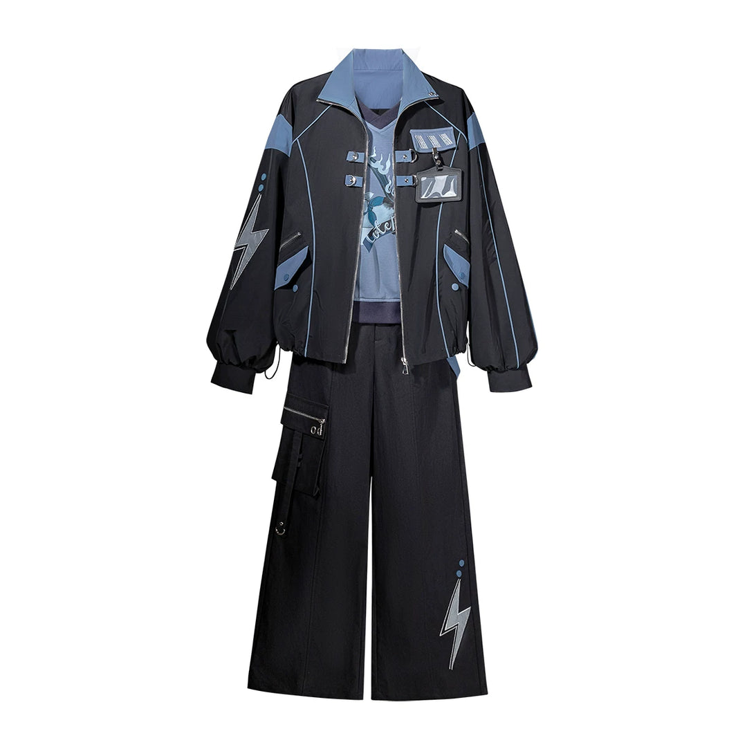 Techwear Cargo Pants & Jacket Set, Volt Cat Print (L M S XL) 45822:863860