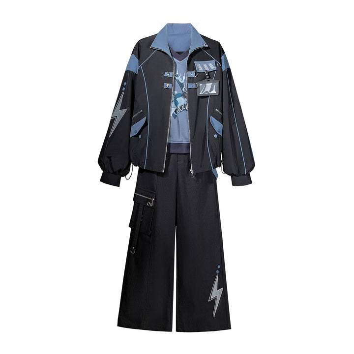 Techwear Cargo Pants & Jacket Set, Volt Cat Print (L M S XL) 45822:863860