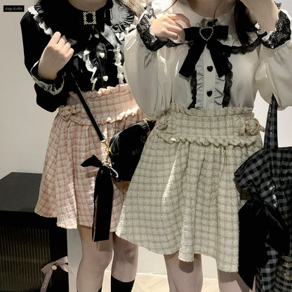 Jirai Kei Blouse Long Sleeve Lace Trim Heart Collar Shirt 29546:371250 29546:371250