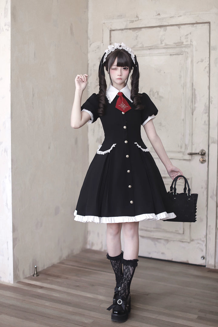 Gothic Lolita Button Closure OP Dress, Detachable Apron 44947:832429
