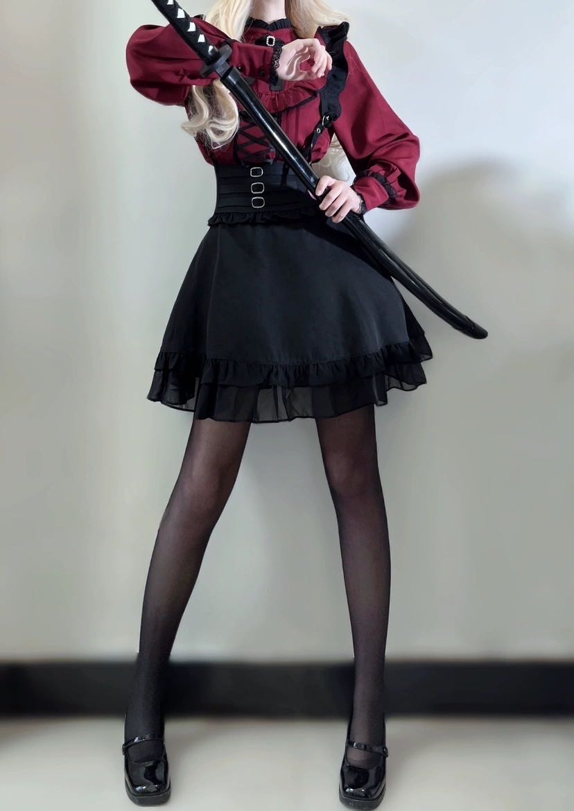 Jirai Kei Black Lace Strap Short Skirt 21742:314584