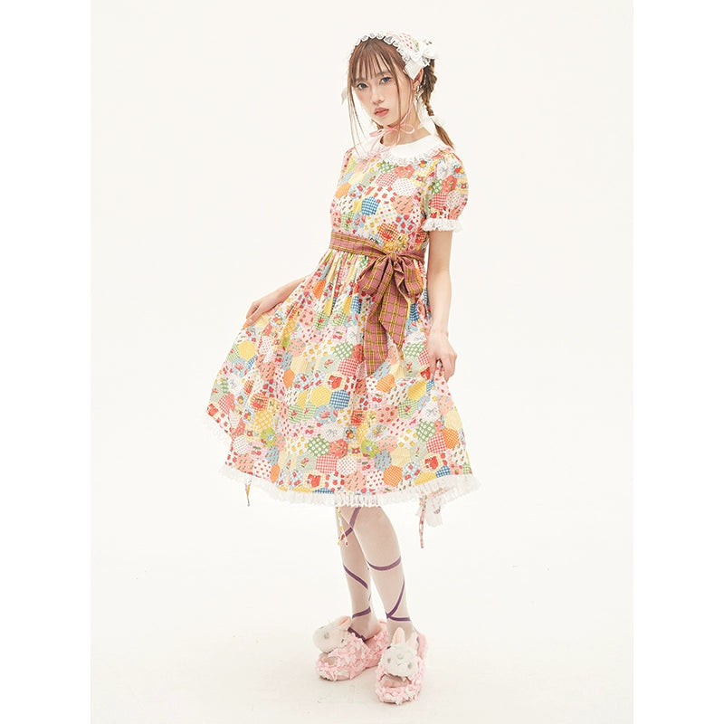 Sweet Lolita Dress Kidcore Floral Dress Drawstring Dress 36156:543074