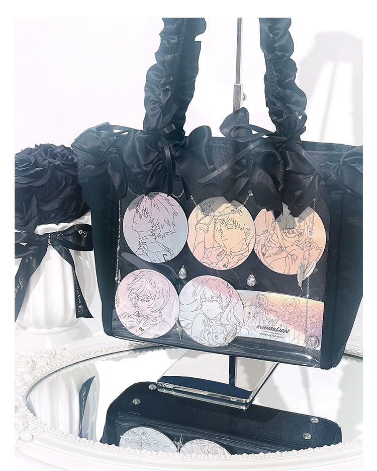 Elegant Satin Ita Bag, Rose-Inspired Ribbon & Clear Window 43230:773276