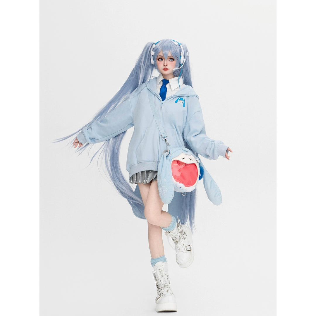 Kawaii Jacket Detachable Bunny Ears Hoodie Pleated Skirt 42014:723346