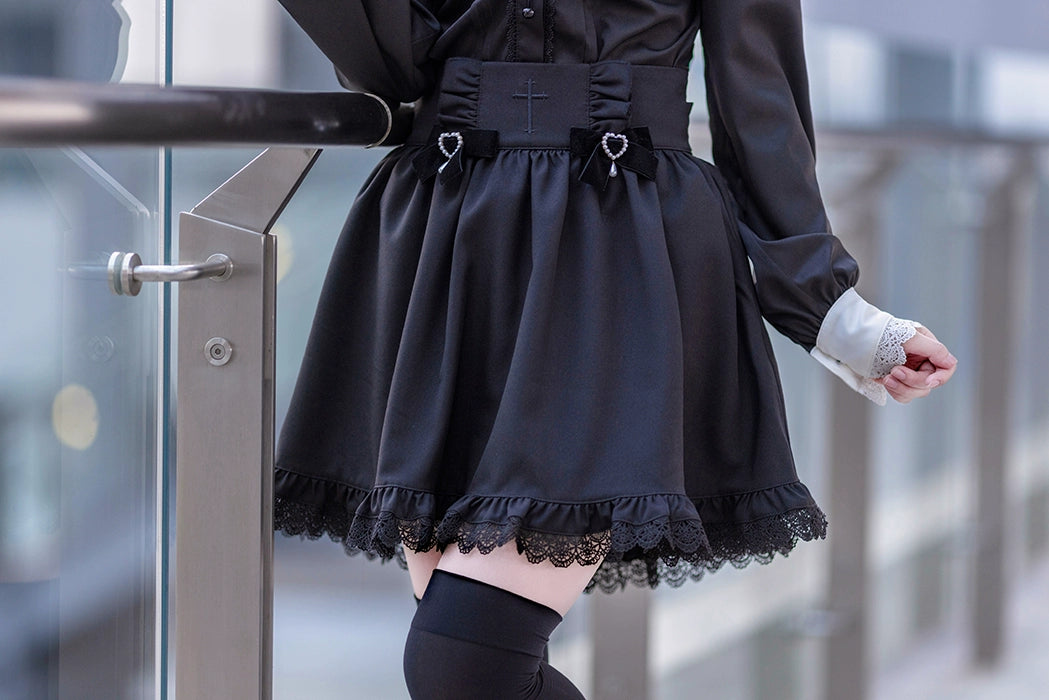 Jirai Kei Set Black Pink Sailor Collar Blouse Cross Skirt (L M S XL) 37666:564488