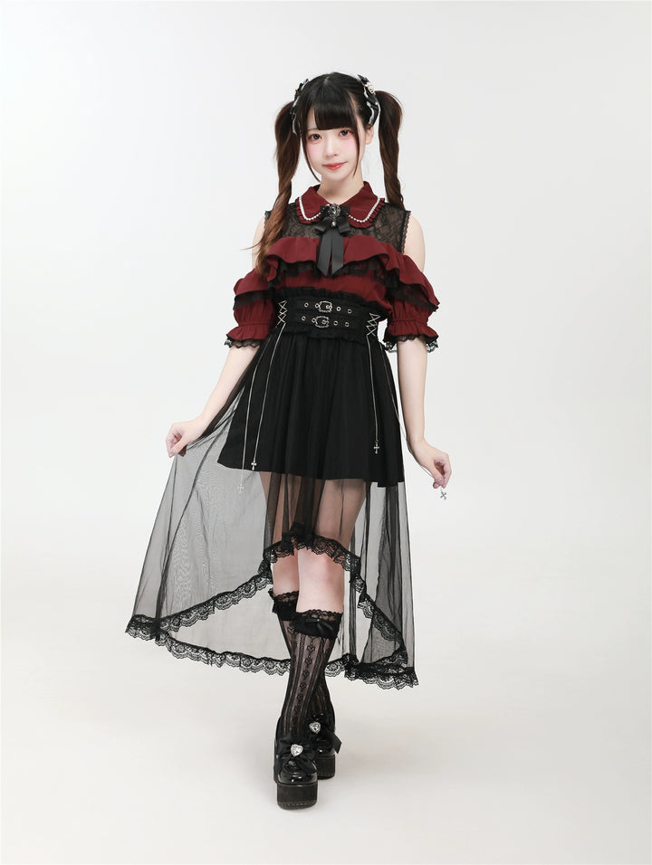 Jirai Kei Shirt with Bust Flounce Hem/Hidden Button 43035:762518