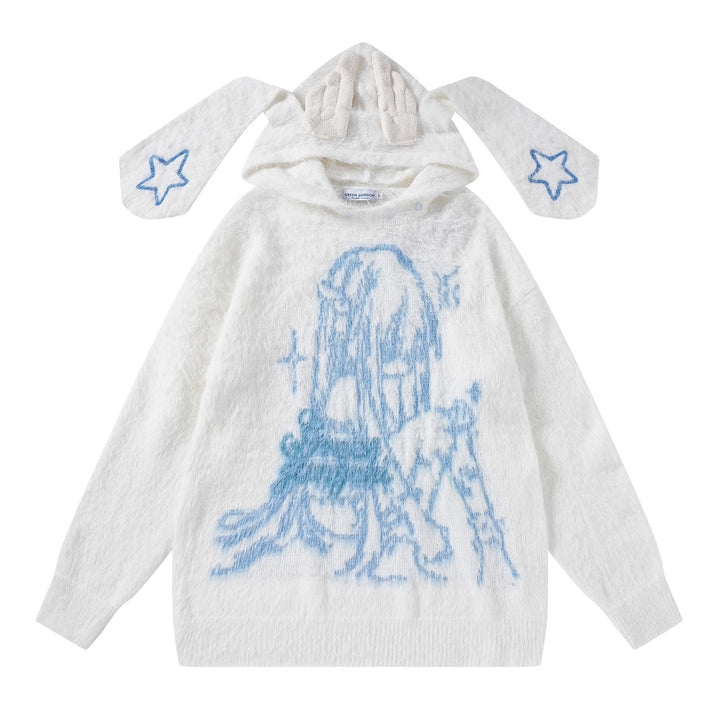 Animation Plush Sweater Bunny Wing Printed Sweater (L M S XL / White) 32414:384796 (L M S XL / White) 32414:384796