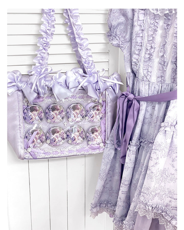 Elegant Satin Ita Bag, Rose-Inspired Ribbon & Clear Window 43230:773265
