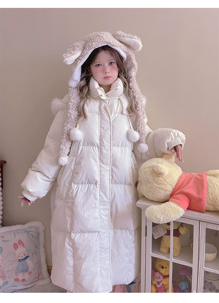 Kawaii Winter Coat Rabbit Ear Hooded Long Down Jacket 40340:665566