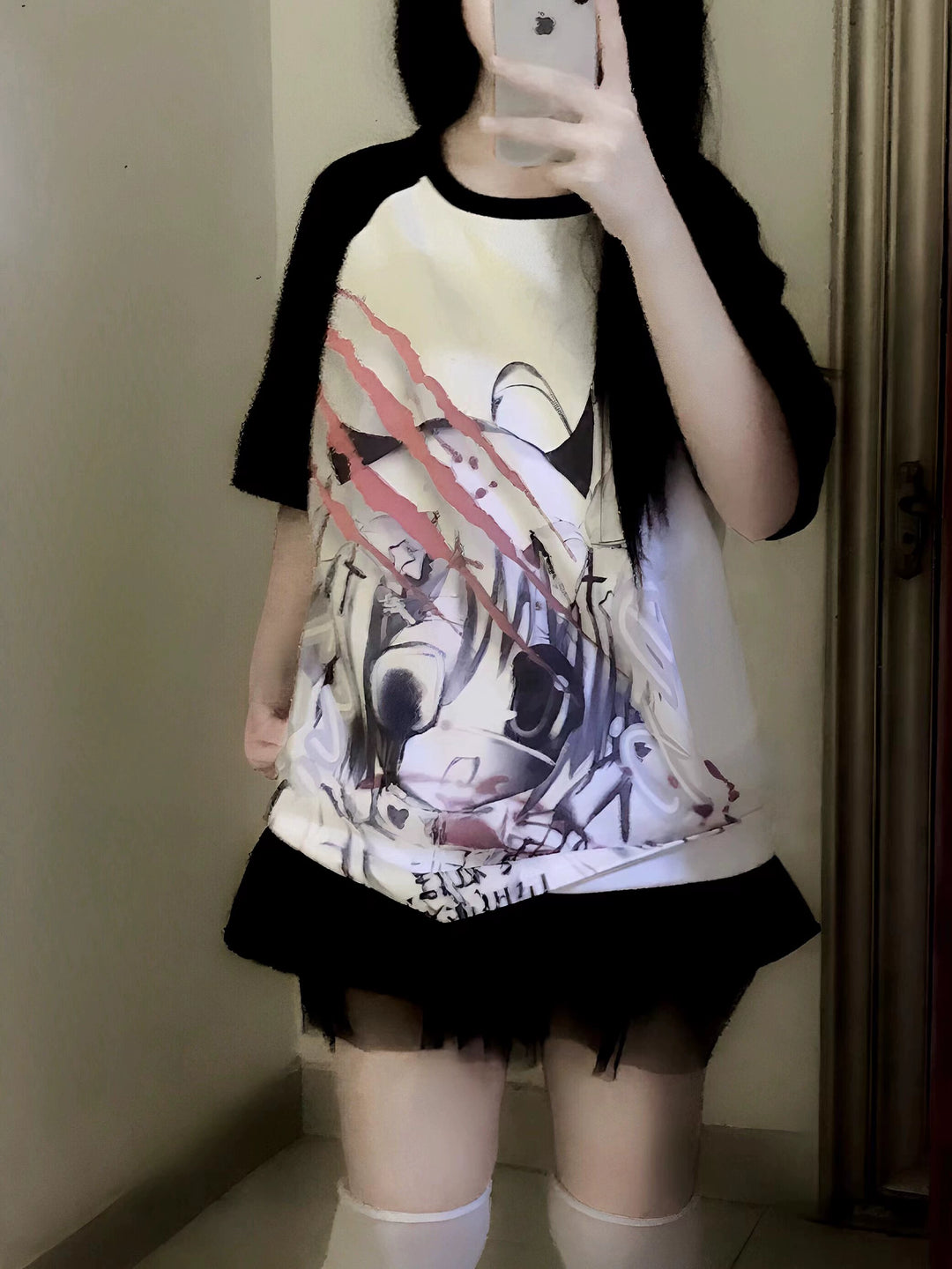 Yami Kawaii T-shirt Subculture Loose Print Cotton T-shirt 37012:546760 37012:546760