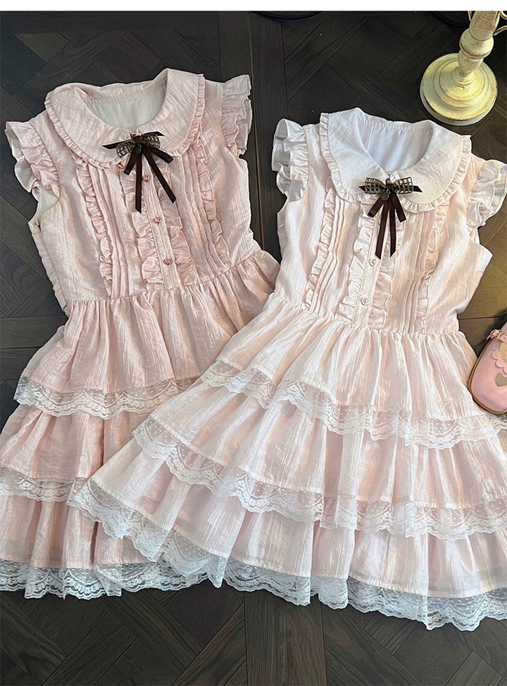 Sweet Style Lace Trim Dress, Tiered Ruffles 43546:779206