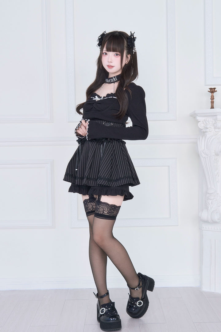 Halter Neck Jirai Kei Top, High Waist Skirt 43807:786317