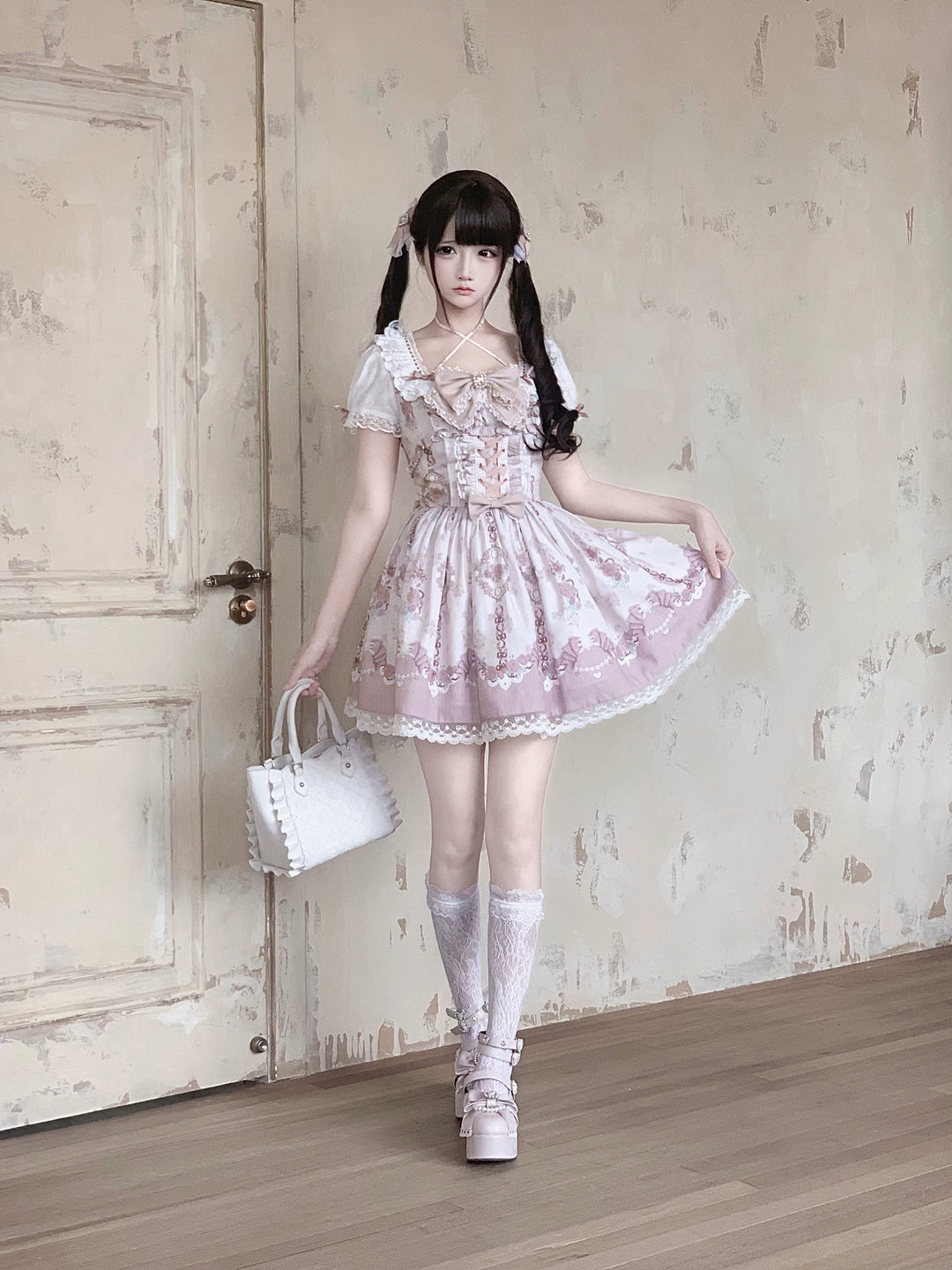 Floral Printed Ryousangata Dress, Halter Neck 45287:848648