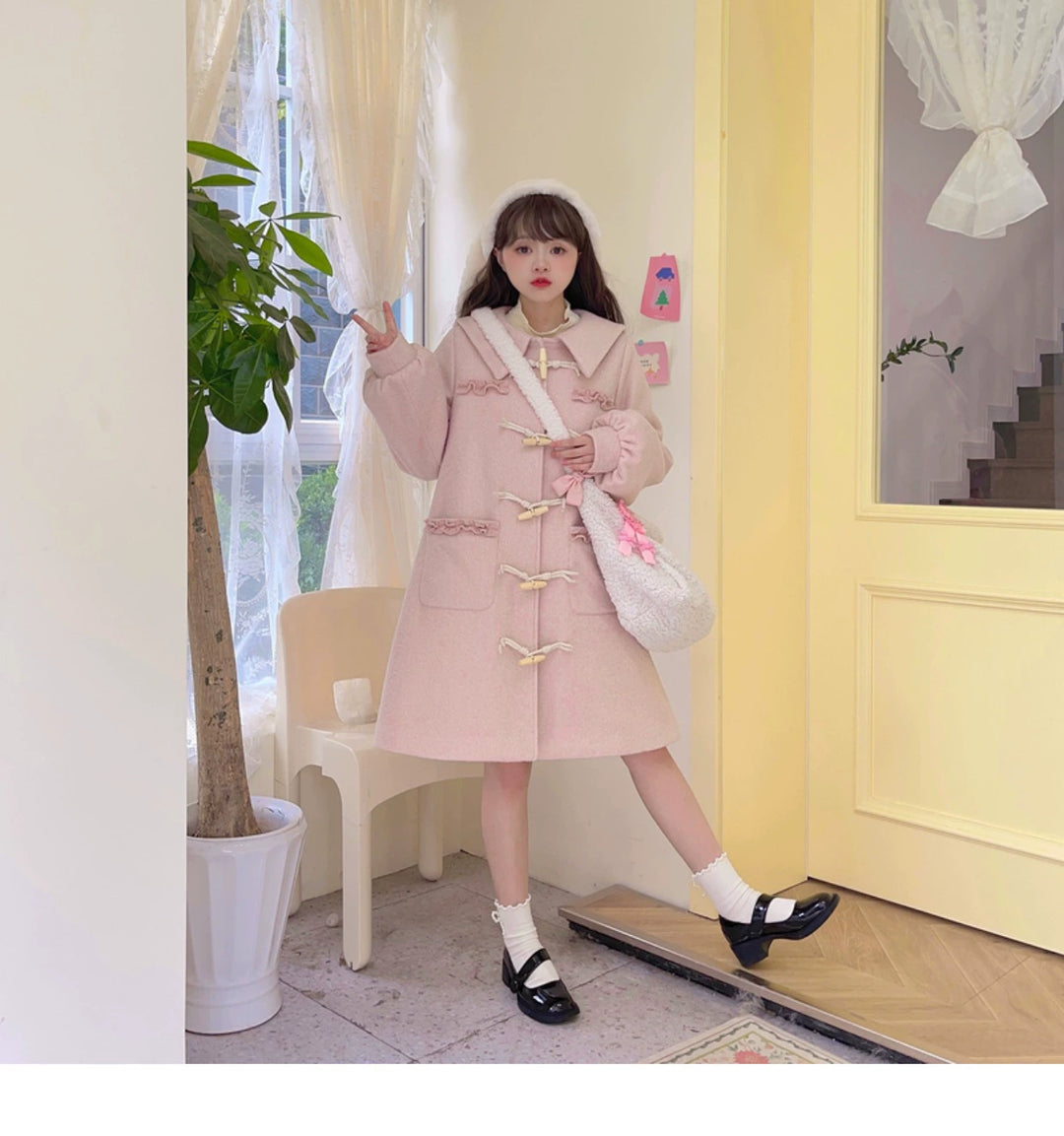 Kawaii Pink Yellow Beige Coat With Cow Horn Button 29450:347908 29450:347908