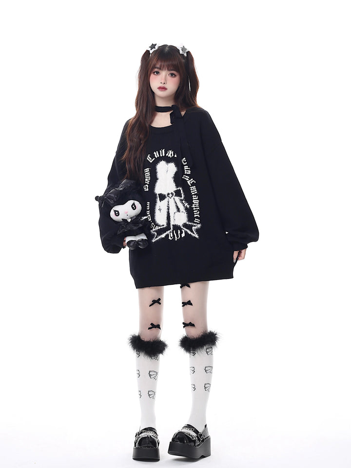 Kawaii Sweater Christmas Pullover Lantern Sleeve Sweater (M S / Black) 39552:632968