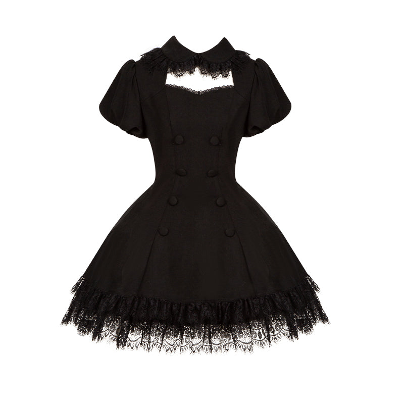 Black Gothic Lolita OP Dress with Removable Princess Sleeves 42492:742031