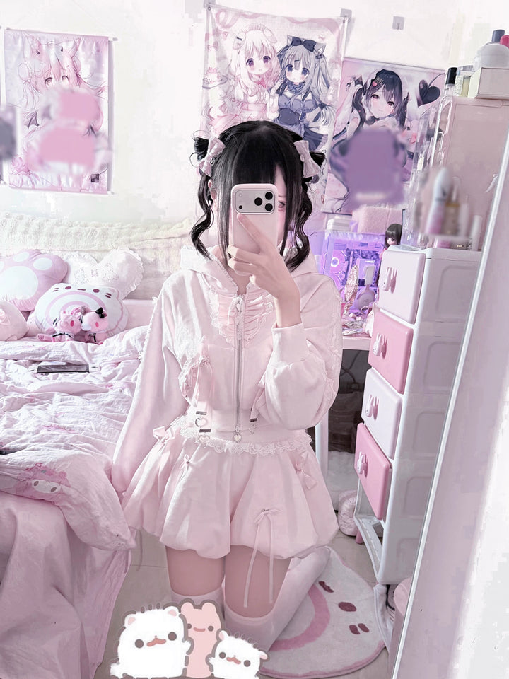 Pink Ryousangata Jacket & Skirt Set, Lace and Ribbon 46112:875223