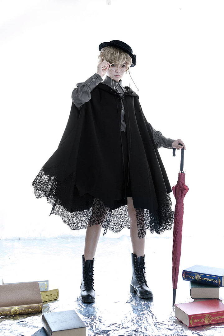 Ouji Lolita Shirt Black Blue Gray Blouse 35202:484307 35202:484307