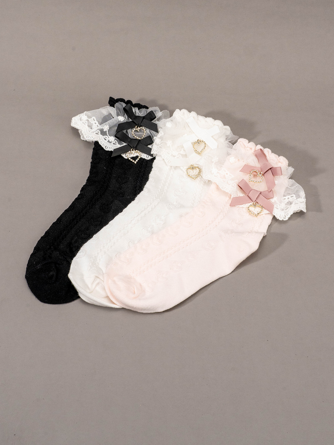 Sweet Kawaii Heart Lace Mid-Calf Socks 21594:311000