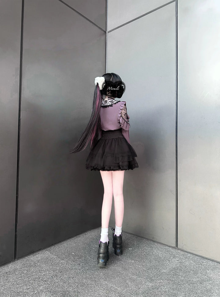 Jirai Kei Long Sleeve Blouse, Lace Open-Shoulder 44588:815038