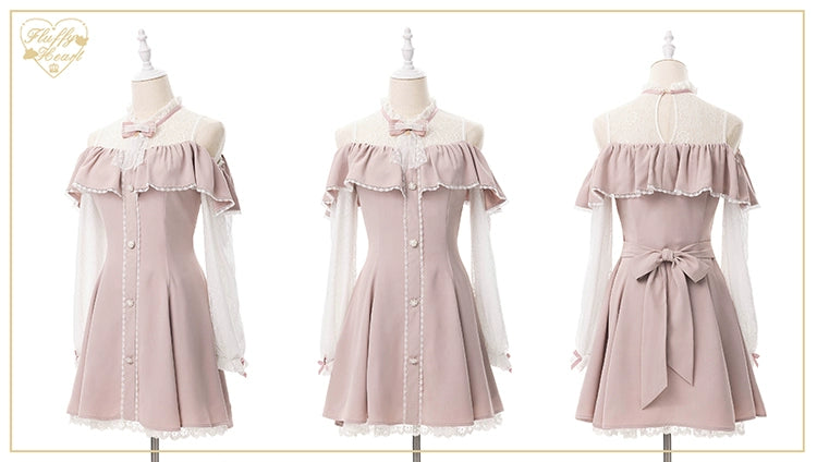 Jirai Kei Dress Set Ryousangata Dress Drop Shoulder Dress 37122:552044