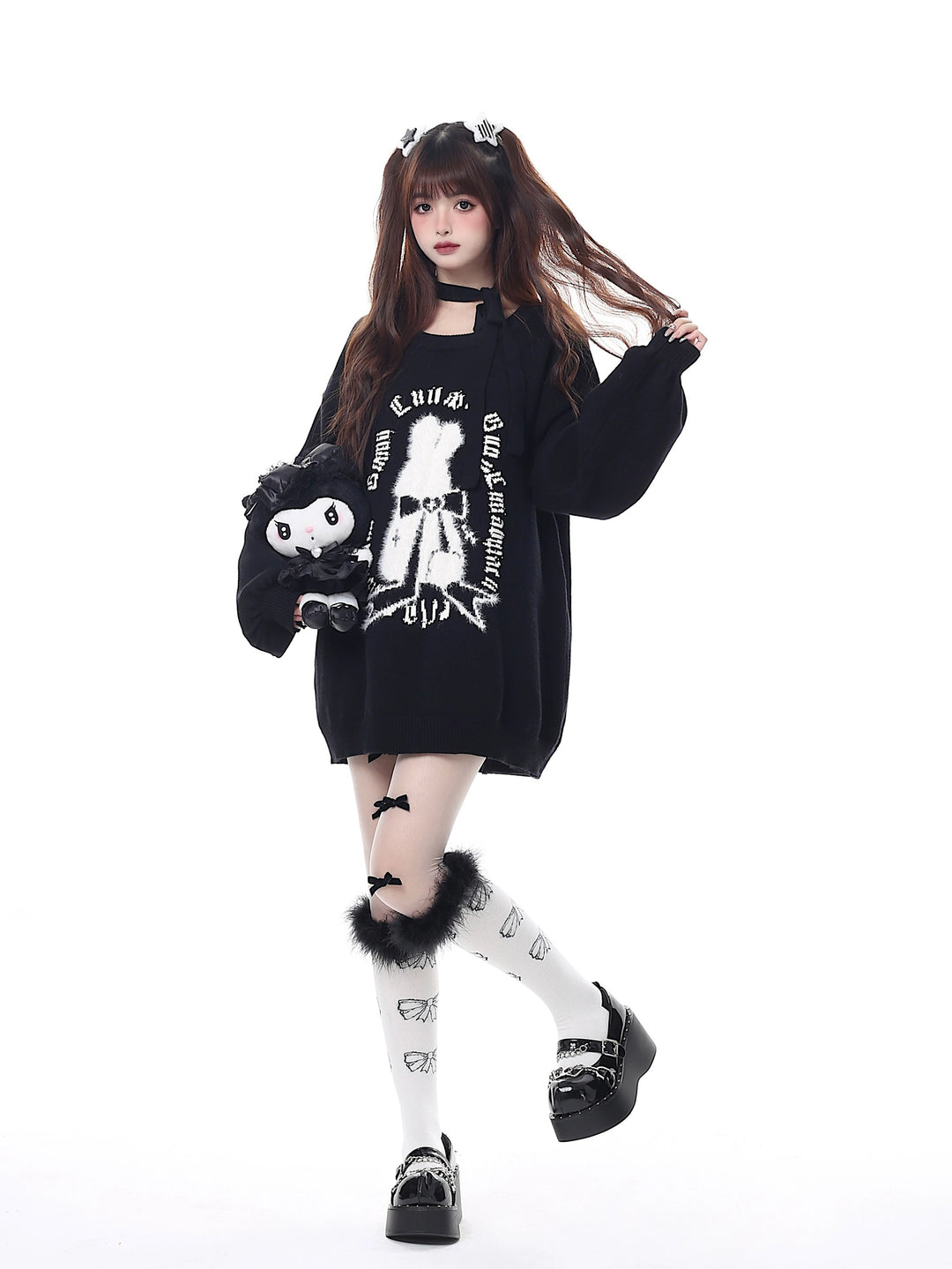 Kawaii Sweater Christmas Pullover Lantern Sleeve Sweater 39552:633040