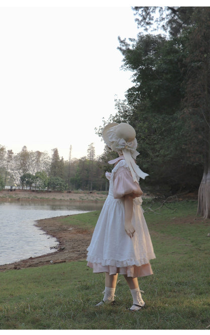 Lolita Dress White Apron Dress Cotton Suspender Skirt 36554:518614