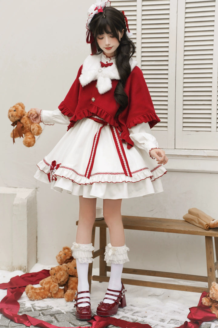 Christmas Dress Outfit, Red Cape with Detachable Collar 44323:805002