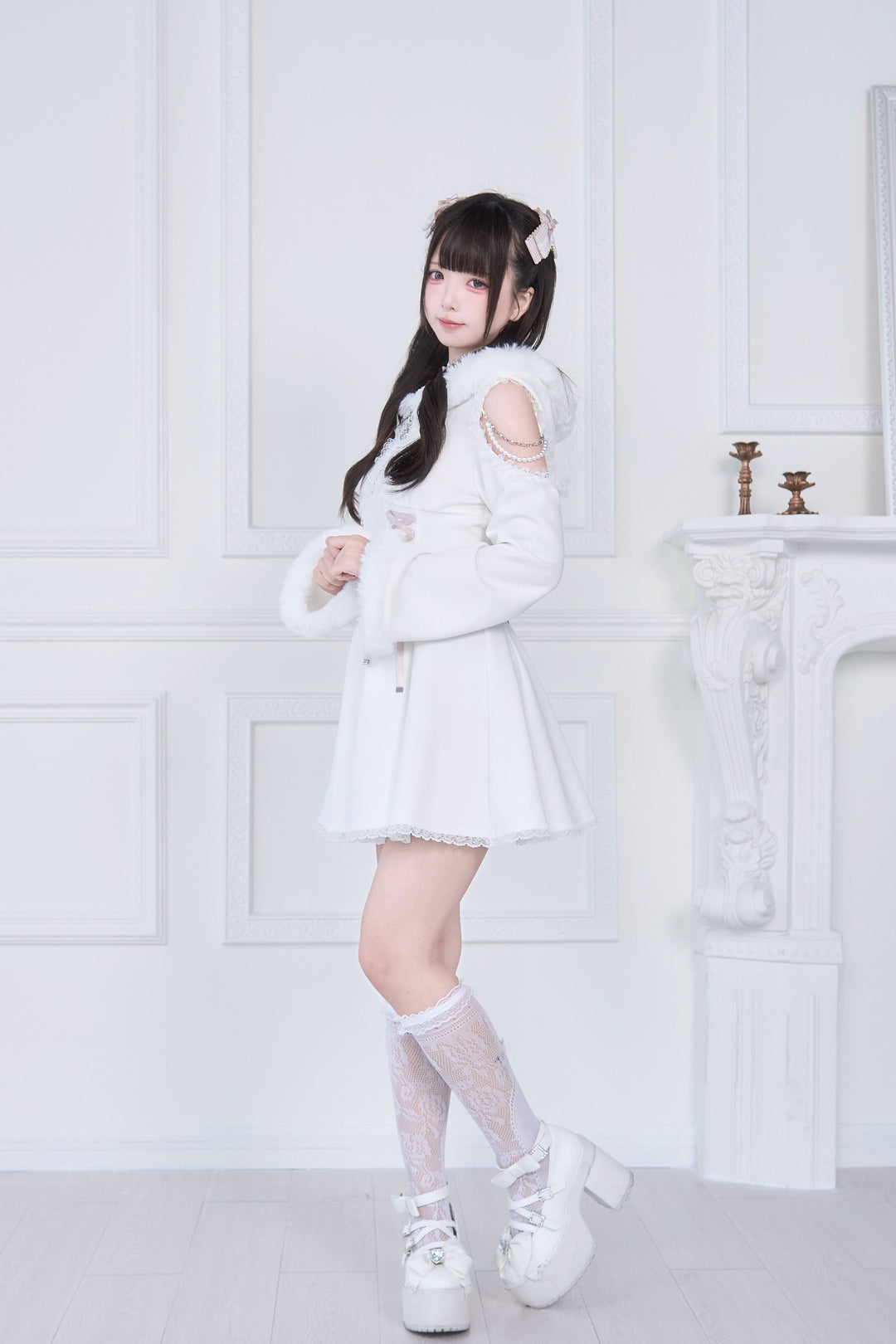 Open-Shoulder Jirai Kei Dress, Oversized Hood 43940:789822