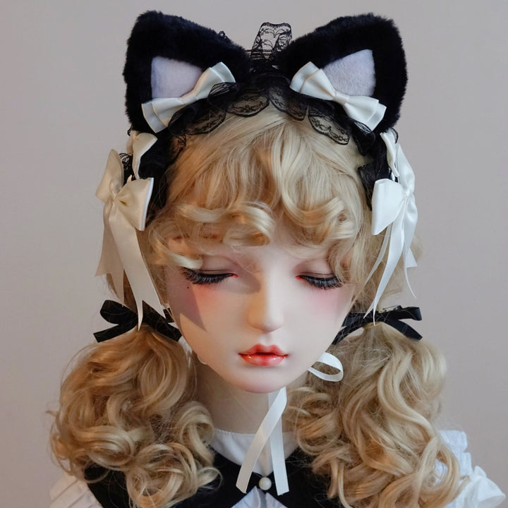 Lolita Headwear Handmade Cat Ears Hairband Black White Bow (20) 28946:332796 (20) 28946:332796