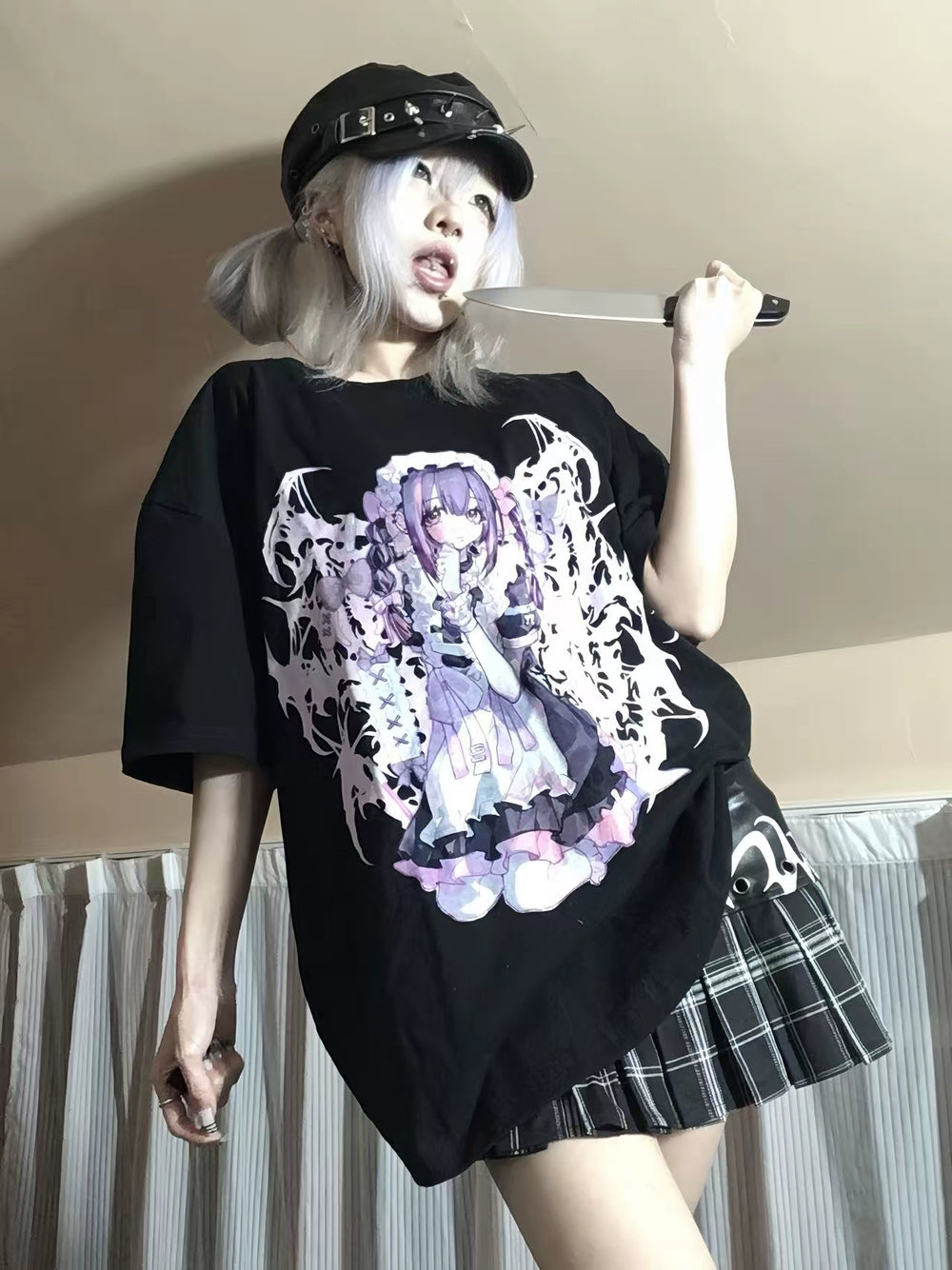 Cotton Jirai Kei Oversized T-shirt With Anime Girl Prints 43061:764130