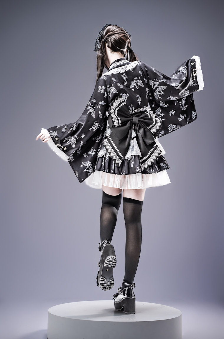 Gothic Blouse and Skirt Yukata Set, Wing Print 45129:835624