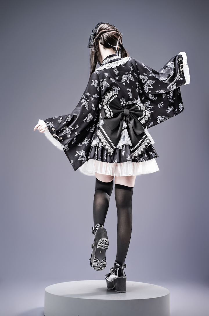 Gothic Blouse and Skirt Yukata Set, Wing Print 45129:835624