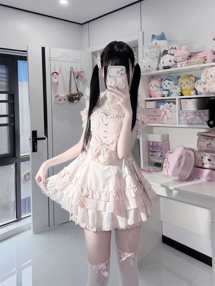 Ryousangata Dress and Shorts Set, Heart & Lace (2XL L M S XL) 45812:862908