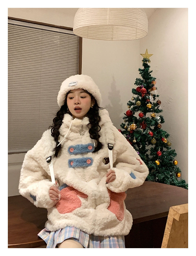 Kawaii Winter Coat Thickened Print Reversible Hooded Coat 39796:640916