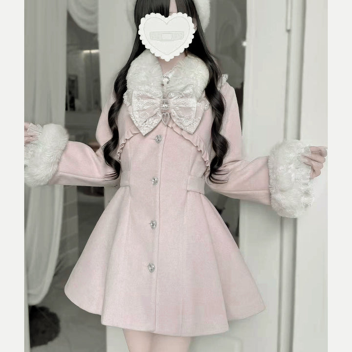 Fluffy Trim Ryousangata Winter Coat, Rhinestone Accents 44200:800834