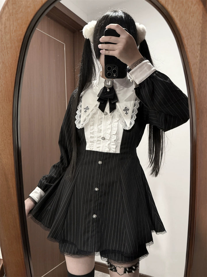 Jirai Kei Dress Set, Pointed Collar With Cross Accents 44145:797347