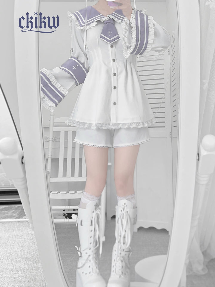 Sailor Collar Jirai Kei Dress Set, Detachable Armband 43864:788482