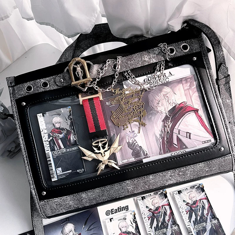 Japanese-Style Boxy Shape Ita Bag, Detachable Chain (Black) 45417:847846