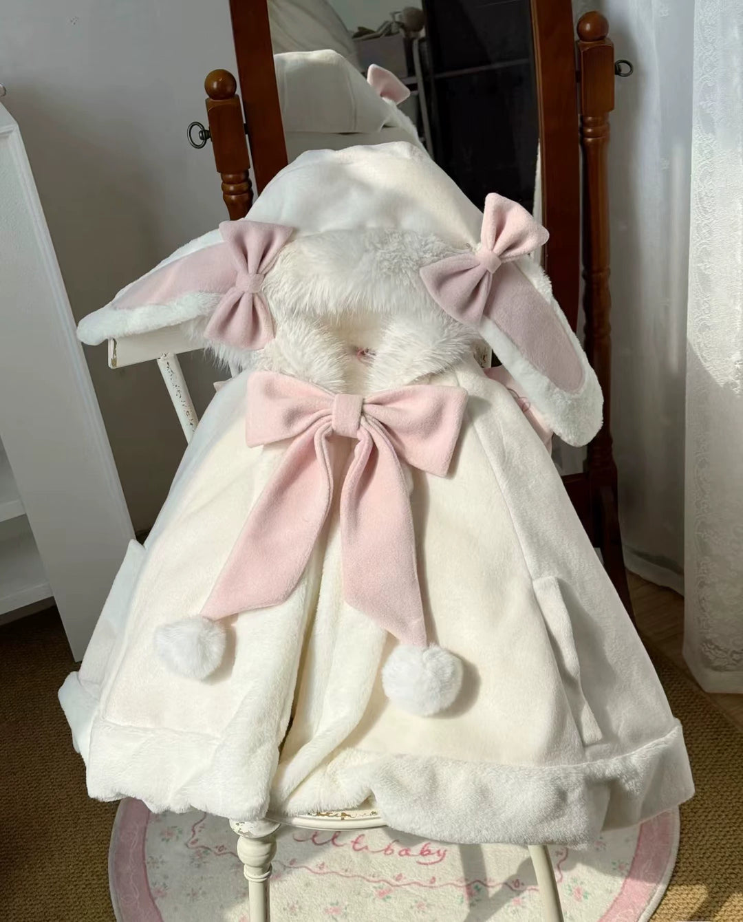 Sweet Lolita Coat Kawaii Ribbon Bunny Ear Cape For Winter (L M S) 40290:678308