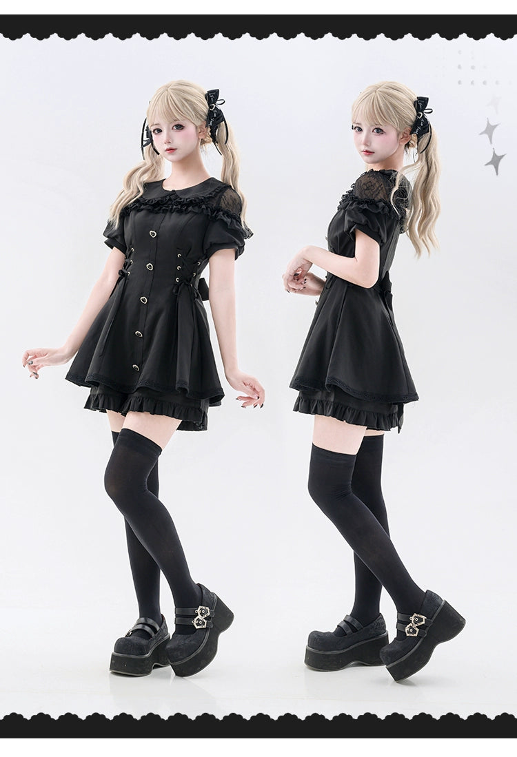 Jirai Kei Dress And Shorts Lace-up Short Sleeve Outfit 37750:565354