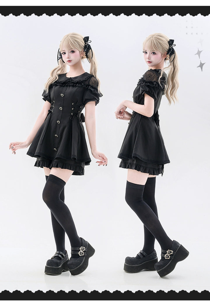 Jirai Kei Dress And Shorts Lace-up Short Sleeve Outfit 37750:565354 37750:565354