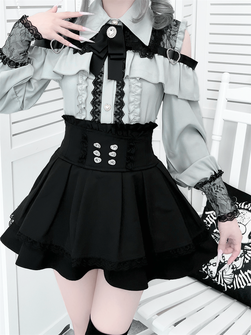 Lace-trimmed Jirai Kei Blouse, Multiple Colors 43878:788280