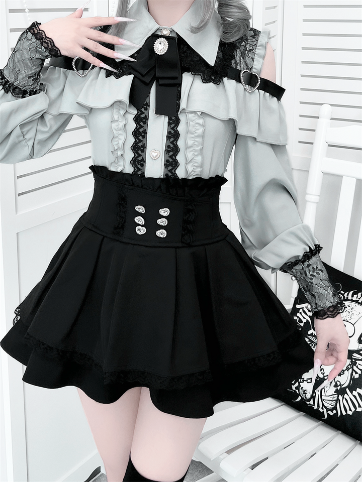 Lace-trimmed Jirai Kei Blouse, Multiple Colors 43878:788280