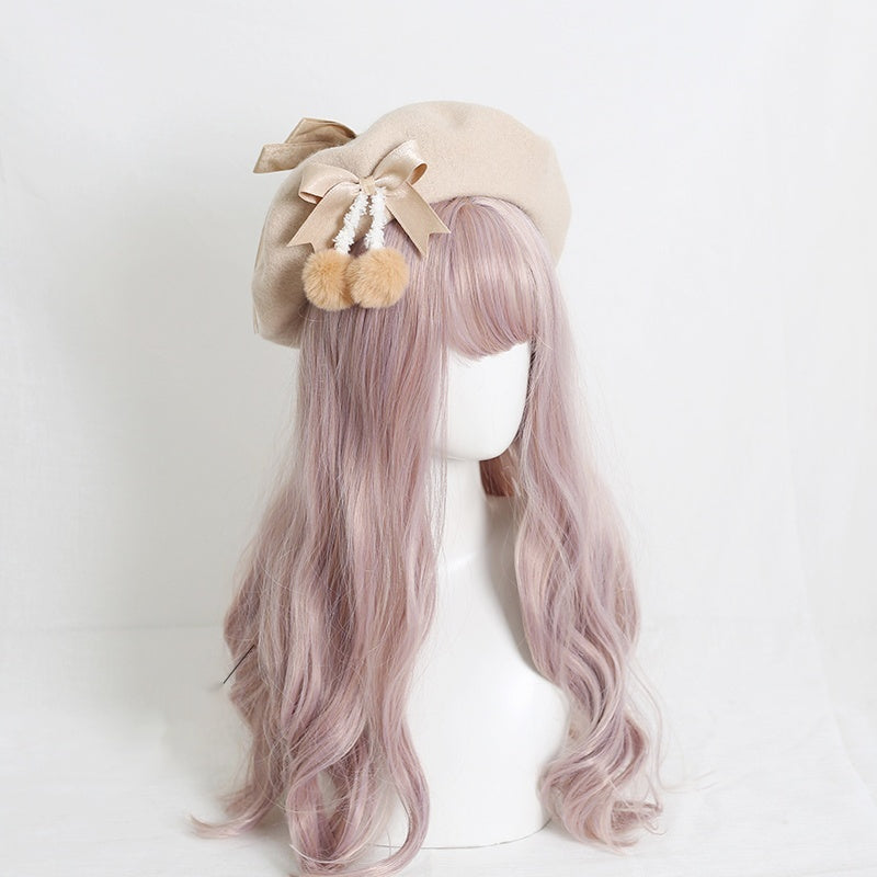 Lolita Hat Wool Beret Felt Ball Bow Beret Multicolor 28930:350688