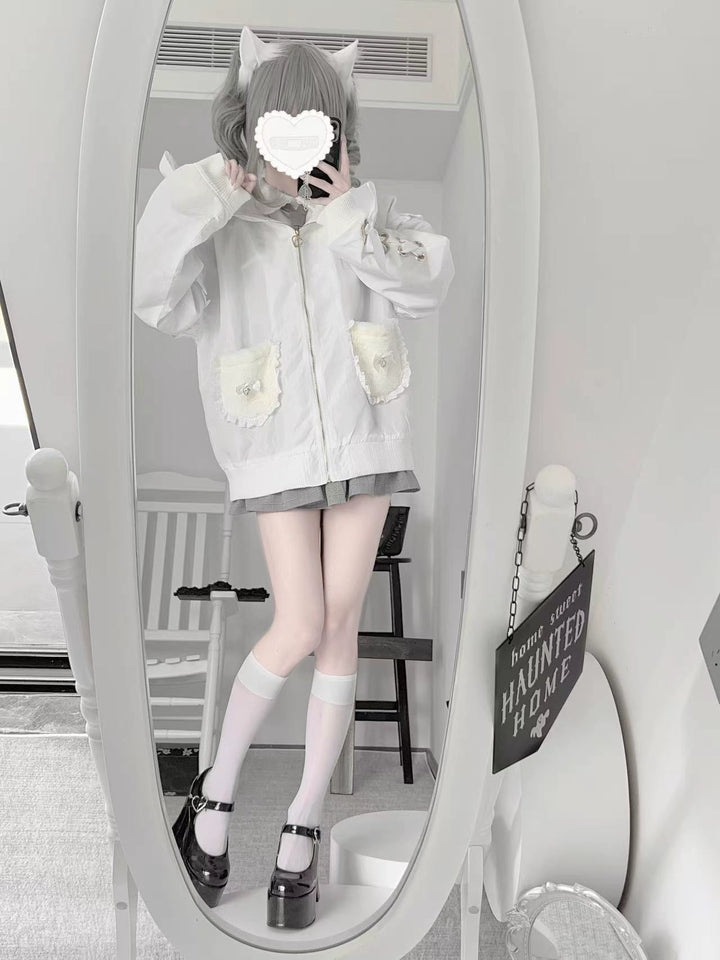 Bunny Ear Jirai Kei Coat, Plush Pockets 43754:784953