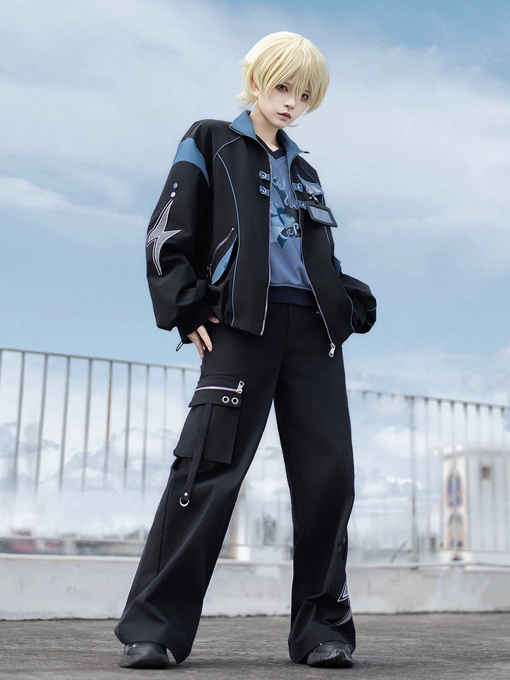 Techwear Cargo Pants & Jacket Set, Volt Cat Print 45822:863881
