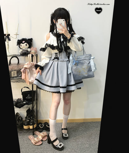 Jirai Kei Skirt High Waist Lace Up Skirt With Bow Tie 31860:396666