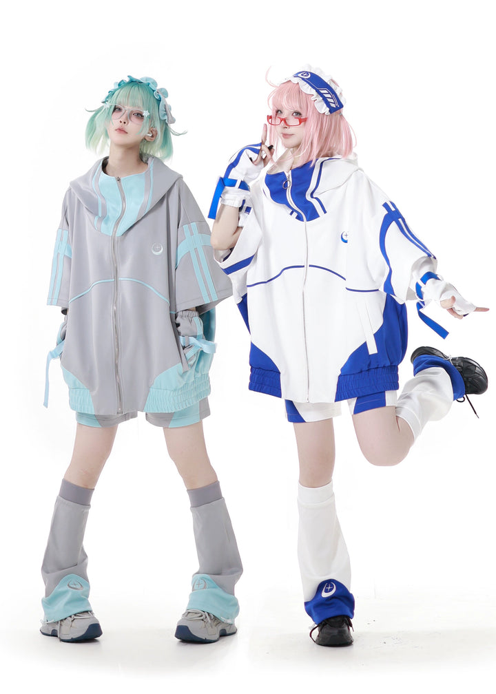 Oversized Short-Sleeved Jirai Kei Jacket Set with Shorts & Pants 42810:764210