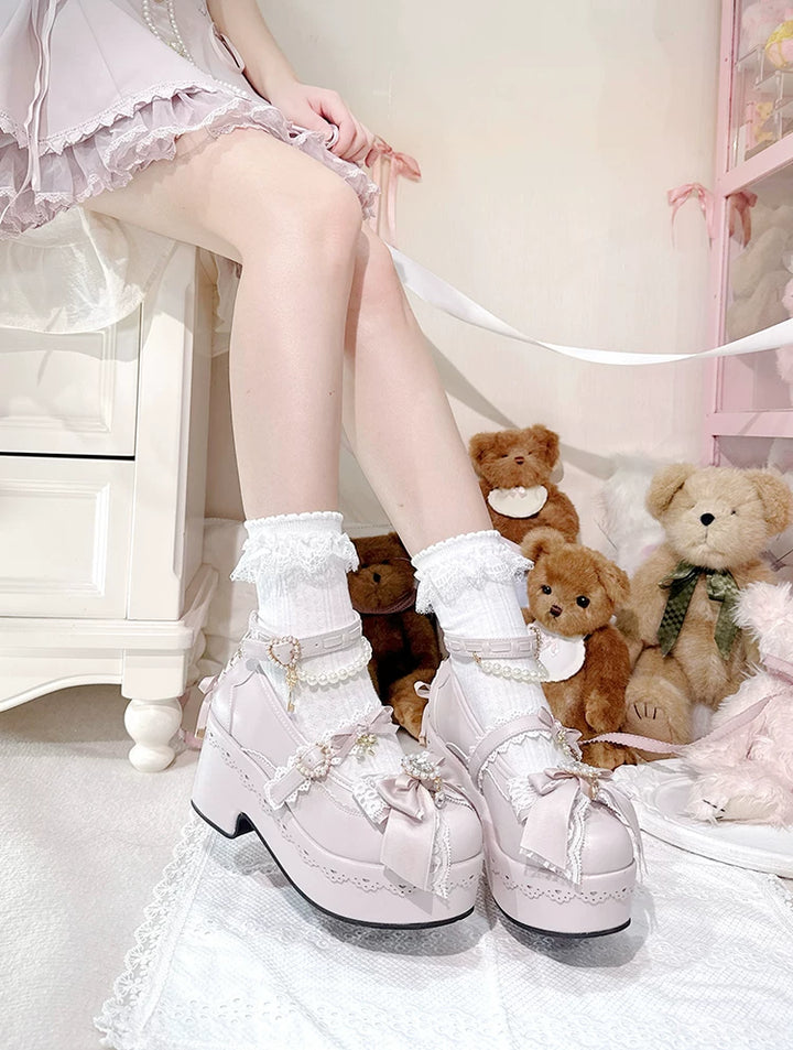 Jirai Kei Platform Shoes, Detachable Pearl-Like Chain 44929:828528